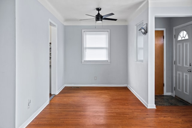 19157 Macarthur, Redford, MI 48240 - foyer featuring a ceiling fan, wood finished floors, and baseboards