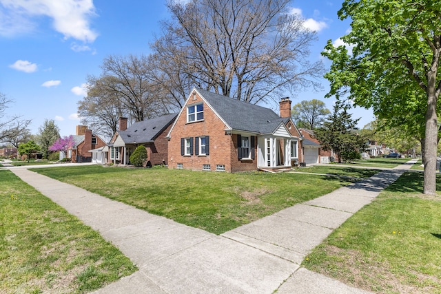 1111 N Franklin St, Dearborn, MI 48128 - view of front facade with brick siding, a chimney, and a front lawn
