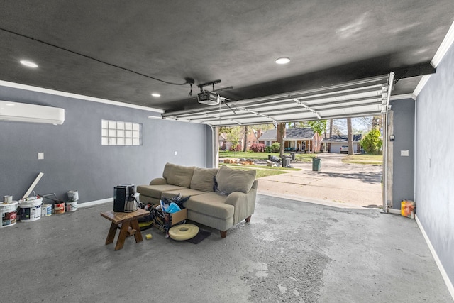 1111 N Franklin St, Dearborn, MI 48128 - garage with baseboards, a garage door opener, recessed lighting, and a wall unit AC