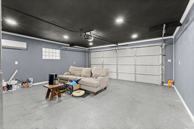 1111 N Franklin St, Dearborn, MI 48128 - garage featuring baseboards, a garage door opener, an AC wall unit, and recessed lighting