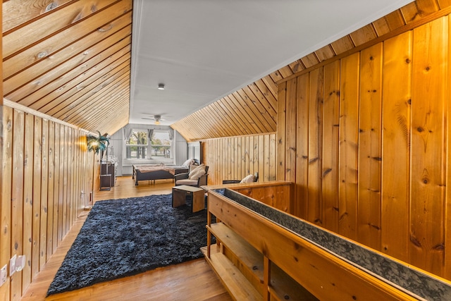 1111 N Franklin St, Dearborn, MI 48128 - interior space with wood finished floors, wooden walls, and vaulted ceiling