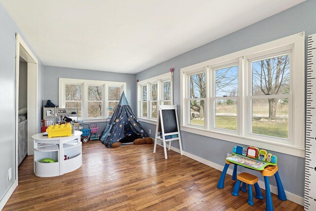 rec room featuring baseboards and wood finished floors