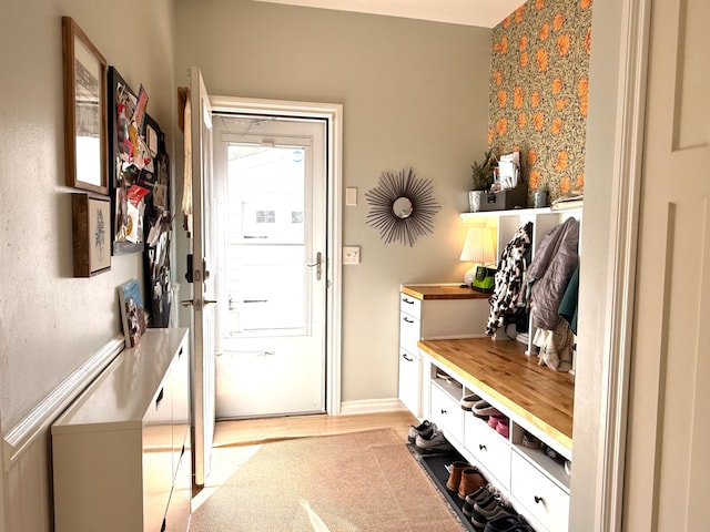 mudroom featuring light wood finished floors