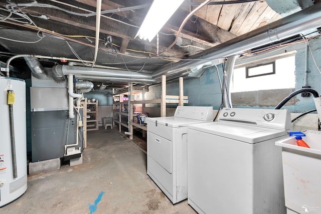 934 Smith St, Monroe, MI 48161 - basement with heating unit, water heater, and washing machine and clothes dryer