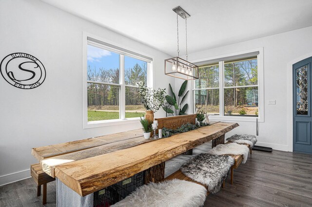 dining area featuring baseboards and dark wood-style floors