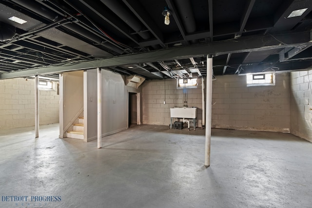 18626 Prevost St, Detroit, MI 48235 - below grade area with stairs and a sink