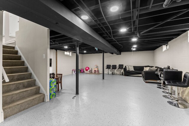 finished basement with stairs