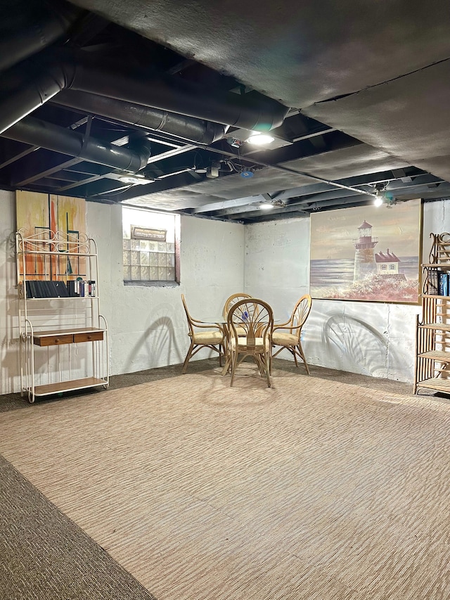 basement featuring carpet floors