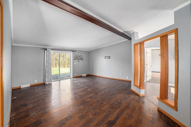 5355 W Remus Rd, Mount Pleasant, MI 48858 - unfurnished living room with a textured ceiling, ornamental molding, and wood finished floors