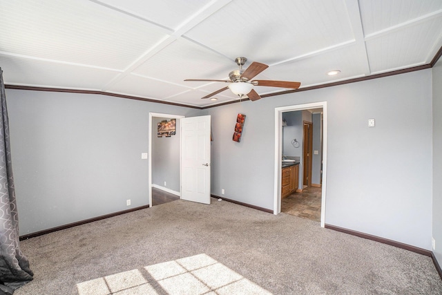 5355 W Remus Rd, Mount Pleasant, MI 48858 - unfurnished bedroom with a ceiling fan, baseboards, recessed lighting, carpet flooring, and ensuite bath