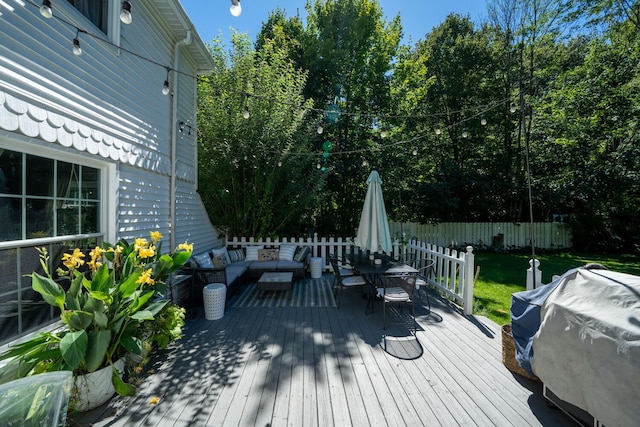 61412 Walnut St, Cassopolis, MI 49031 - deck with fence, an outdoor living space, and outdoor dining area