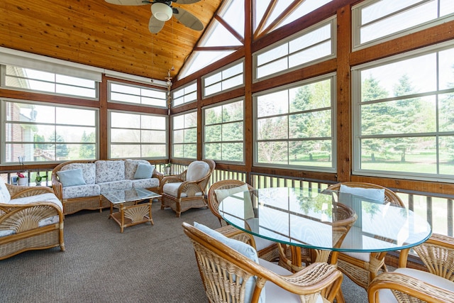 sunroom / solarium with ceiling fan and a healthy amount of sunlight