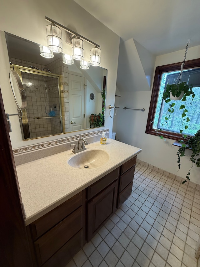 55535 Woody Ln, South Lyon, MI 48178 - full bathroom featuring a shower stall, tile patterned flooring, and vanity