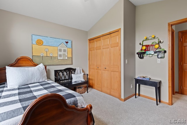 3136 Planeview Dr, Adrian, MI 49221 - carpeted bedroom with baseboards, lofted ceiling, and a closet