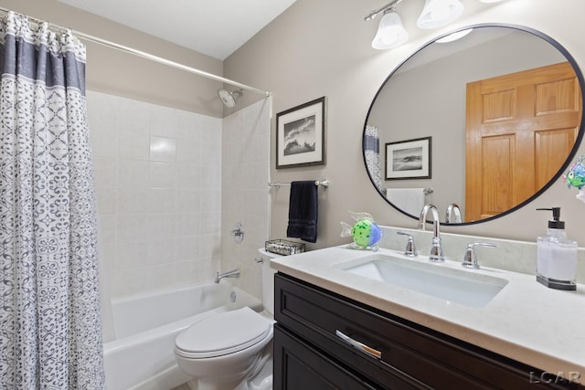 3136 Planeview Dr, Adrian, MI 49221 - full bathroom with vanity, shower / bathtub combination with curtain, and toilet