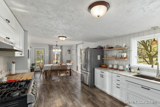 kitchen featuring a sink, dark wood-style flooring, a healthy amount of sunlight, and stainless steel appliances