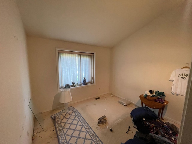 empty room featuring carpet floors and lofted ceiling