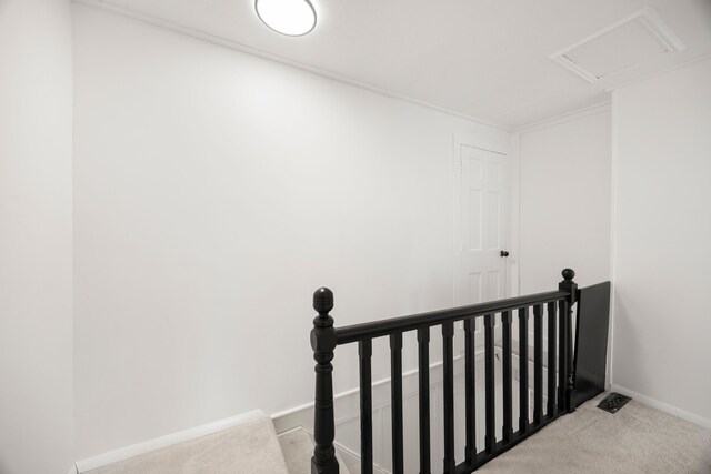 stairs with baseboards and carpet flooring