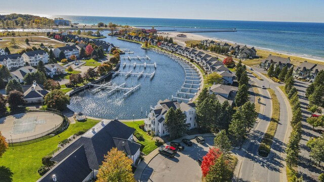 aerial view with a water view