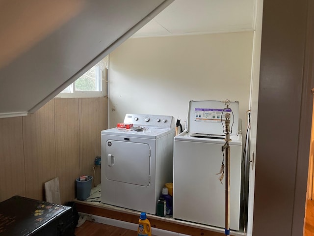 16206 Peters Farm Rd, Irons, MI 49644 - washroom with independent washer and dryer and wood finished floors