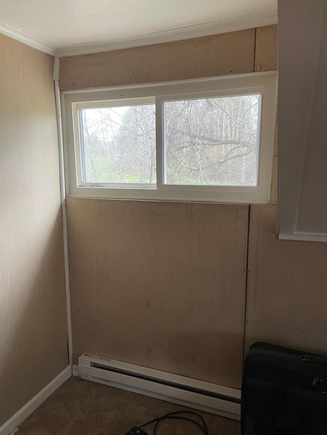 16206 Peters Farm Rd, Irons, MI 49644 - interior space featuring a baseboard heating unit and ornamental molding