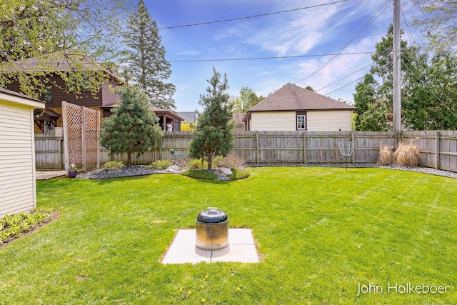 view of yard with a fenced backyard