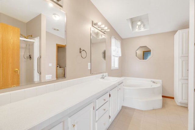 2326 Burnsline Rd, Brown City, MI 48416 - full bath with a stall shower, tile patterned flooring, a bath, and vanity
