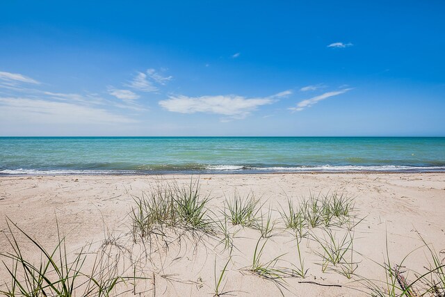 property view of water featuring a beach view