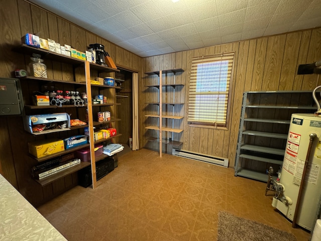 5940 Oak Rd, Rose City, MI 48654 - storage room with a baseboard heating unit and water heater