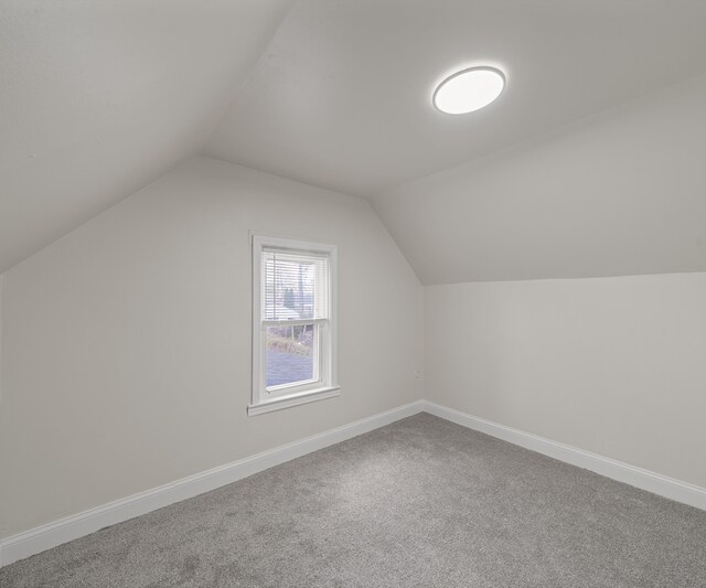 additional living space featuring carpet floors, baseboards, and vaulted ceiling