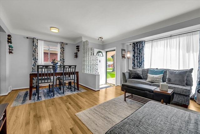 living room featuring baseboards and wood finished floors