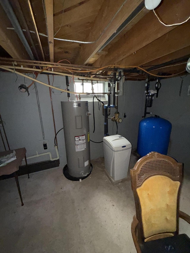 below grade area with electric water heater