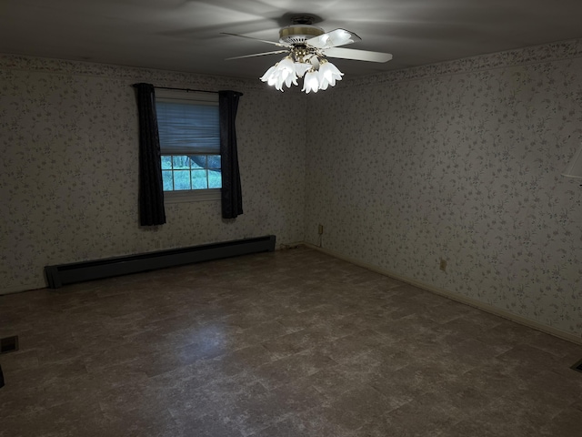 6411 Custer Rd, Carsonville, MI 48419 - unfurnished room with baseboard heating, ceiling fan, and tile patterned floors