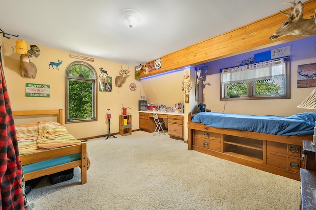 bedroom with carpet floors and baseboards