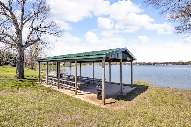 1704 Little Dr, Horton, MI 49246 - dock area with a lawn, a water view, and a gazebo