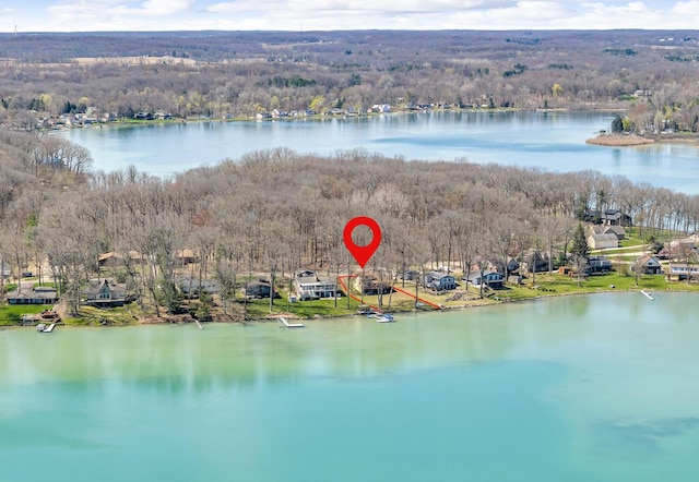 1704 Little Dr, Horton, MI 49246 - aerial view featuring a water view and a wooded view