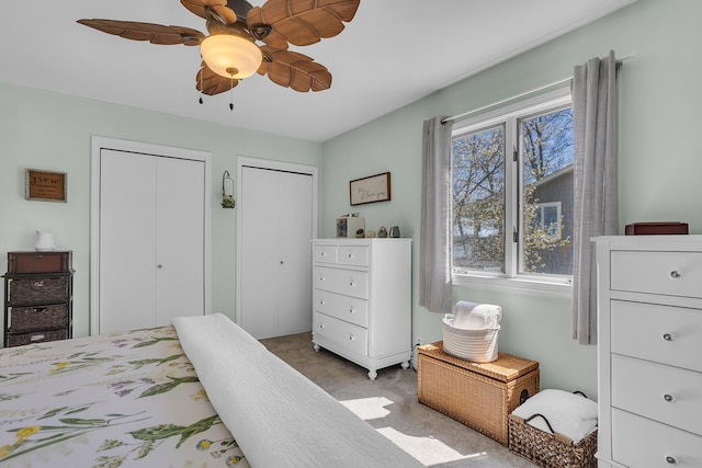1704 Little Dr, Horton, MI 49246 - bedroom featuring carpet, ceiling fan, and two closets