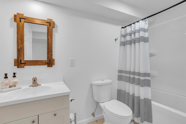 1704 Little Dr, Horton, MI 49246 - full bath featuring vanity, baseboards, shower / bathtub combination with curtain, and toilet