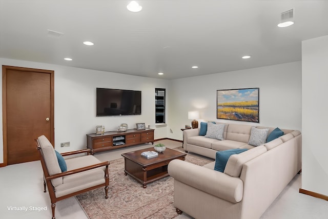 1839 Sudbury Ct, Rochester Hills, MI 48306 - living room with recessed lighting, baseboards, and light carpet