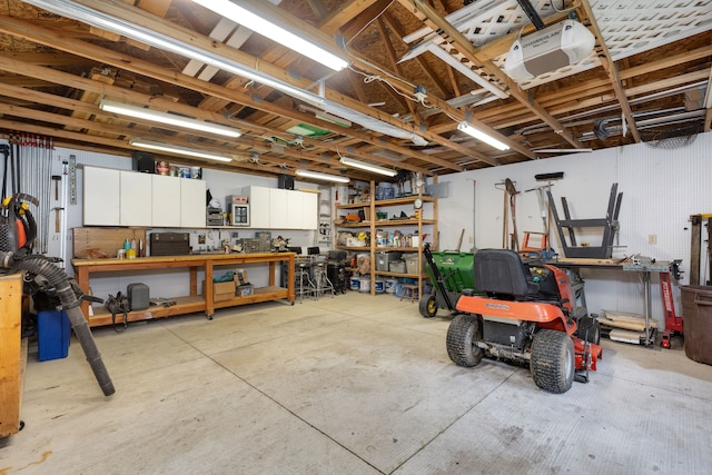 garage featuring a workshop area