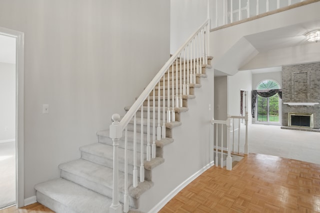 3351 Muerknoll Dr, Troy, MI 48084 - stairway with a brick fireplace and baseboards