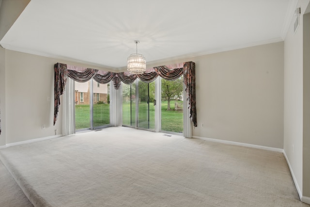 3351 Muerknoll Dr, Troy, MI 48084 - empty room with crown molding, baseboards, a notable chandelier, and light carpet
