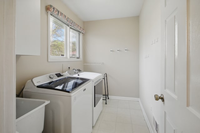 3351 Muerknoll Dr, Troy, MI 48084 - laundry area with laundry area, light tile patterned flooring, baseboards, separate washer and dryer, and a sink