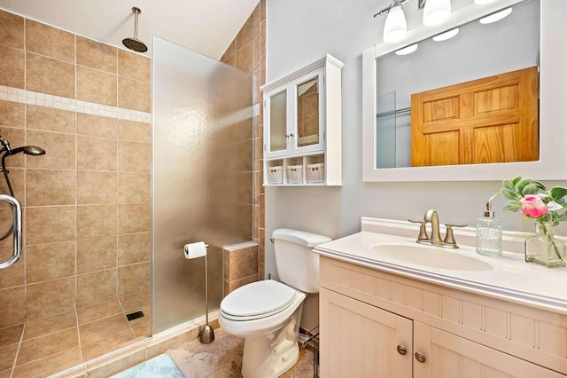 19117 Beaver Dam Rd, Galien, MI 49113 - bathroom with vanity, tile patterned flooring, a tile shower, and toilet