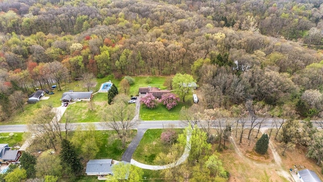 drone / aerial view with a forest view