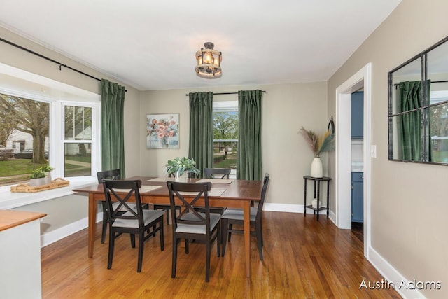dining room with baseboards and wood finished floors