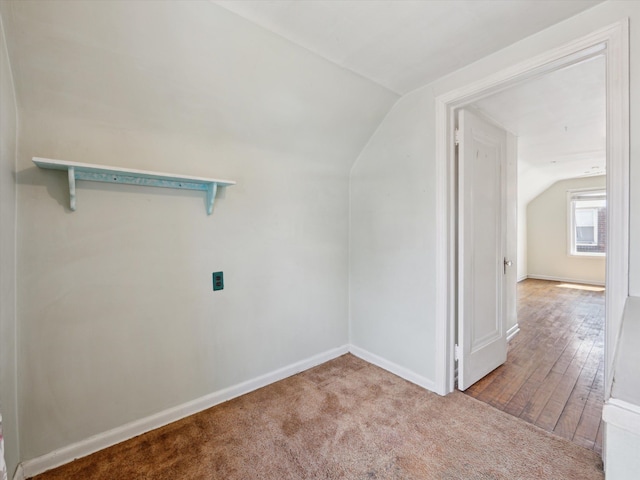 additional living space featuring baseboards, carpet, and lofted ceiling