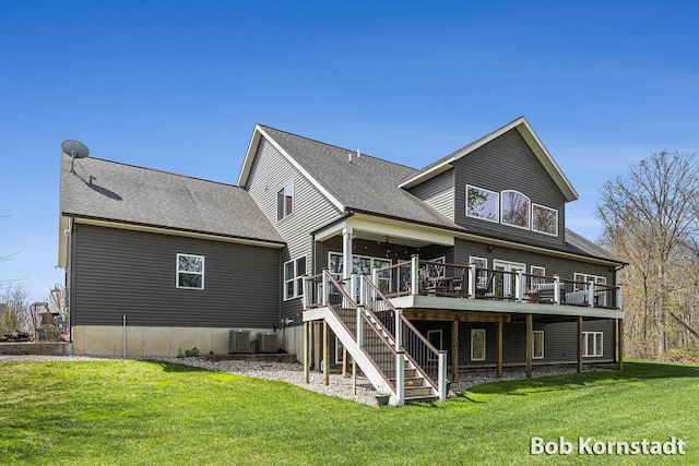 3779 Mesa Verde Dr, Hudsonville, MI 49426 - rear view of house featuring stairs, a yard, a deck, and cooling unit