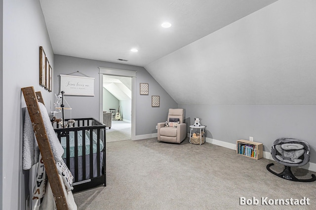 3779 Mesa Verde Dr, Hudsonville, MI 49426 - bedroom with vaulted ceiling, baseboards, carpet flooring, and recessed lighting