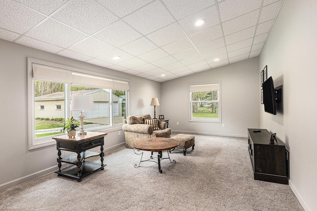 living room with carpet floors, recessed lighting, and a wealth of natural light